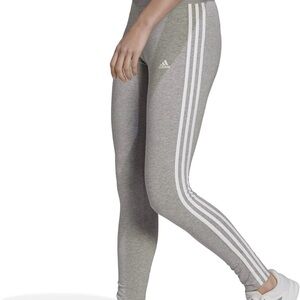 NWT ADIDAS Women's Essentials 3-stripe leggings in grey heather/white, S